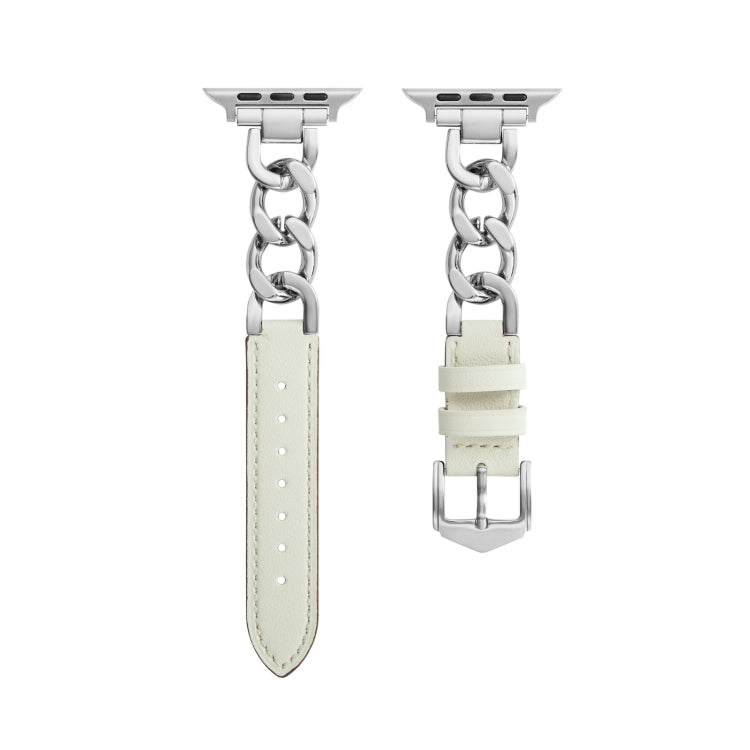 Chain + Leather Watch Band For Apple Watch Ultra 49mm&Watch Ultra 2 49mm / Series 9&8&7 45mm / SE 3&SE 2&6&SE&5&4 44mm / 3&2&1 42mm