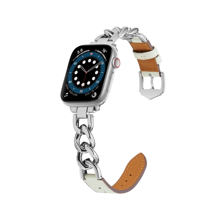 Chain + Leather Watch Band For Apple Watch Ultra 49mm&Watch Ultra 2 49mm / Series 9&8&7 45mm / SE 3&SE 2&6&SE&5&4 44mm / 3&2&1 42mm