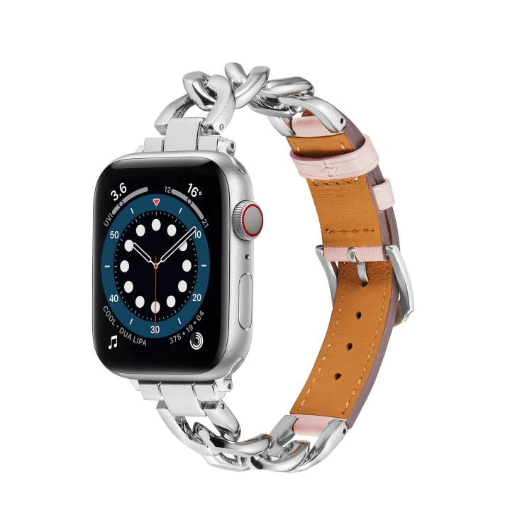 Chain + Leather Watch Band For Apple Watch Ultra 49mm&Watch Ultra 2 49mm / Series 9&8&7 45mm / SE 3&SE 2&6&SE&5&4 44mm / 3&2&1 42mm