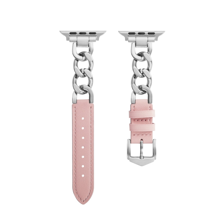 Chain + Leather Watch Band For Apple Watch Ultra 49mm&Watch Ultra 2 49mm / Series 9&8&7 45mm / SE 3&SE 2&6&SE&5&4 44mm / 3&2&1 42mm