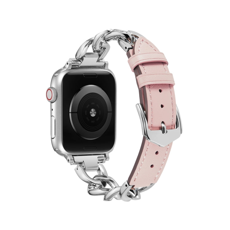 Chain + Leather Watch Band For Apple Watch Ultra 49mm&Watch Ultra 2 49mm / Series 9&8&7 45mm / SE 3&SE 2&6&SE&5&4 44mm / 3&2&1 42mm