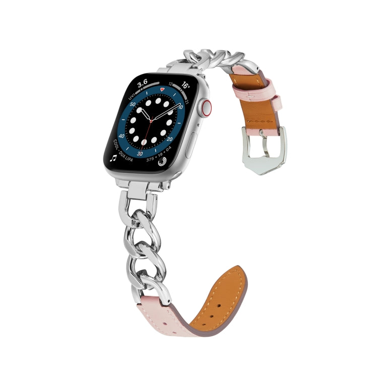 Chain + Leather Watch Band For Apple Watch Ultra 49mm&Watch Ultra 2 49mm / Series 9&8&7 45mm / SE 3&SE 2&6&SE&5&4 44mm / 3&2&1 42mm