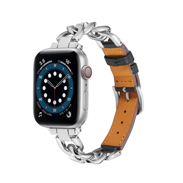 Chain + Leather Watch Band For Apple Watch Ultra 49mm&Watch Ultra 2 49mm / Series 9&8&7 45mm / SE 3&SE 2&6&SE&5&4 44mm / 3&2&1 42mm