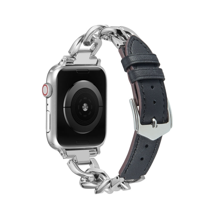 Chain + Leather Watch Band For Apple Watch Ultra 49mm&Watch Ultra 2 49mm / Series 9&8&7 45mm / SE 3&SE 2&6&SE&5&4 44mm / 3&2&1 42mm