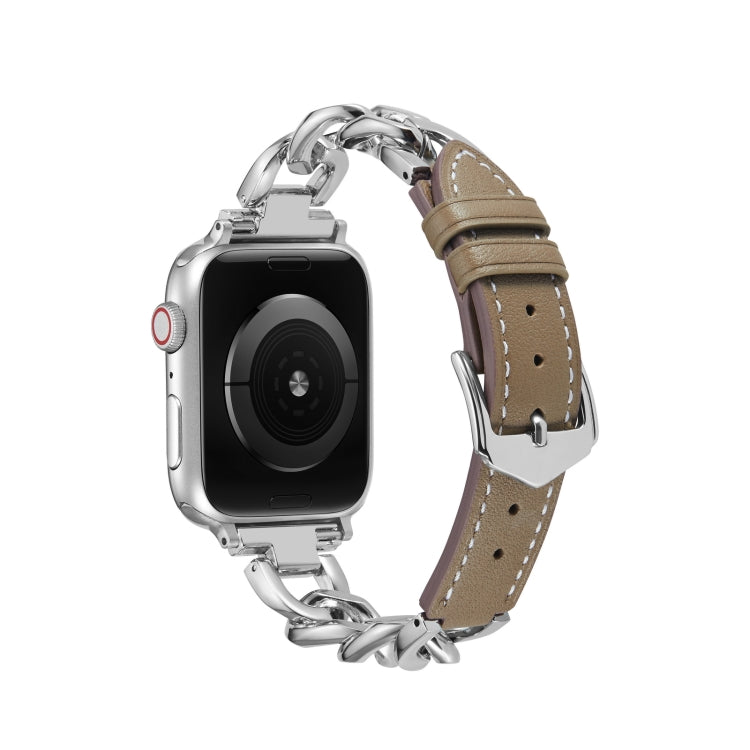 Chain + Leather Watch Band For Apple Watch Ultra 49mm&Watch Ultra 2 49mm / Series 9&8&7 45mm / SE 3&SE 2&6&SE&5&4 44mm / 3&2&1 42mm