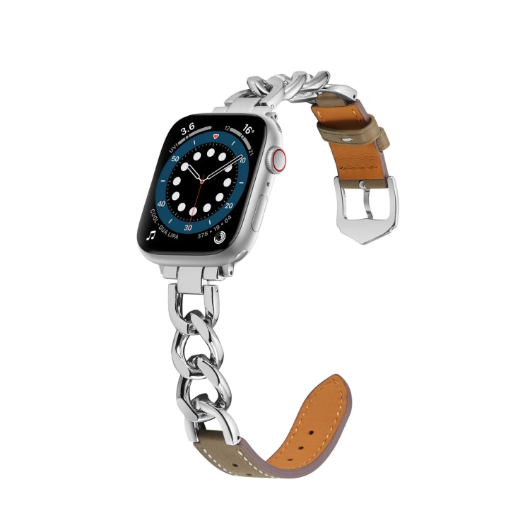 Chain + Leather Watch Band For Apple Watch Ultra 49mm&Watch Ultra 2 49mm / Series 9&8&7 45mm / SE 3&SE 2&6&SE&5&4 44mm / 3&2&1 42mm