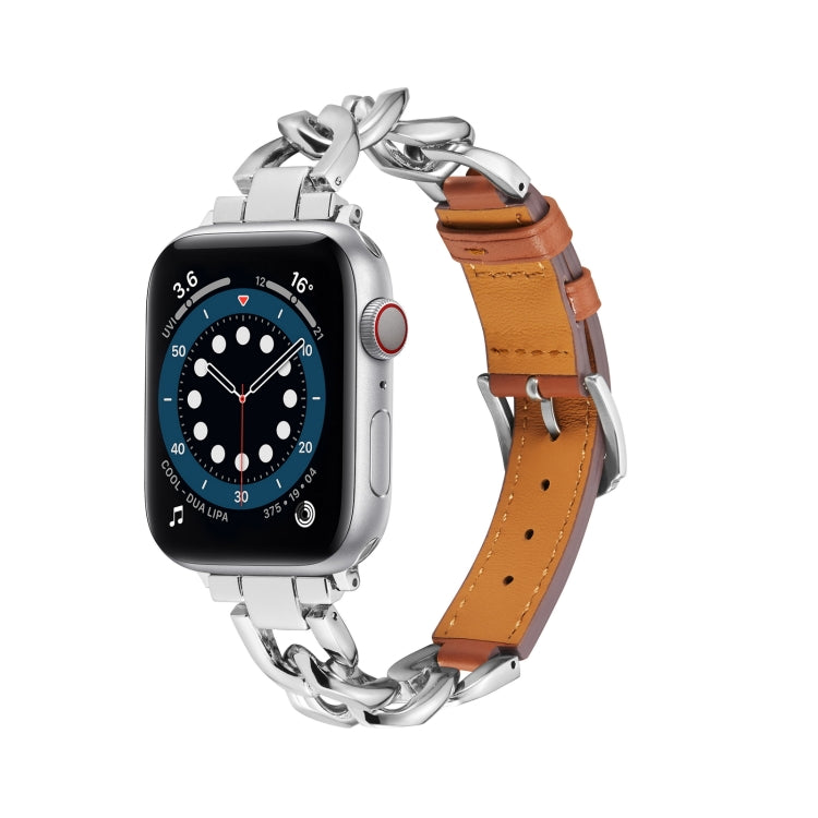 Chain + Leather Watch Band For Apple Watch Ultra 49mm&Watch Ultra 2 49mm / Series 9&8&7 45mm / SE 3&SE 2&6&SE&5&4 44mm / 3&2&1 42mm