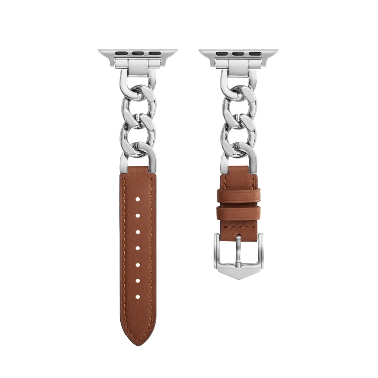 Chain + Leather Watch Band For Apple Watch Ultra 49mm&Watch Ultra 2 49mm / Series 9&8&7 45mm / SE 3&SE 2&6&SE&5&4 44mm / 3&2&1 42mm