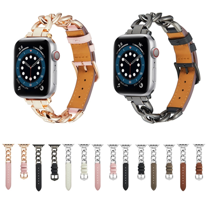 Chain + Leather Watch Band For Apple Watch Ultra 49mm&Watch Ultra 2 49mm / Series 9&8&7 45mm / SE 3&SE 2&6&SE&5&4 44mm / 3&2&1 42mm