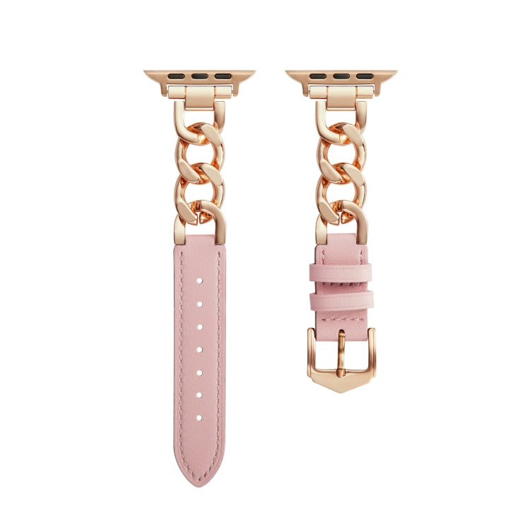 Chain + Leather Watch Band For Apple Watch Series 9&8&7 41mm / SE 3&SE 2&6&SE&5&4 40mm / 3&2&1 38mm