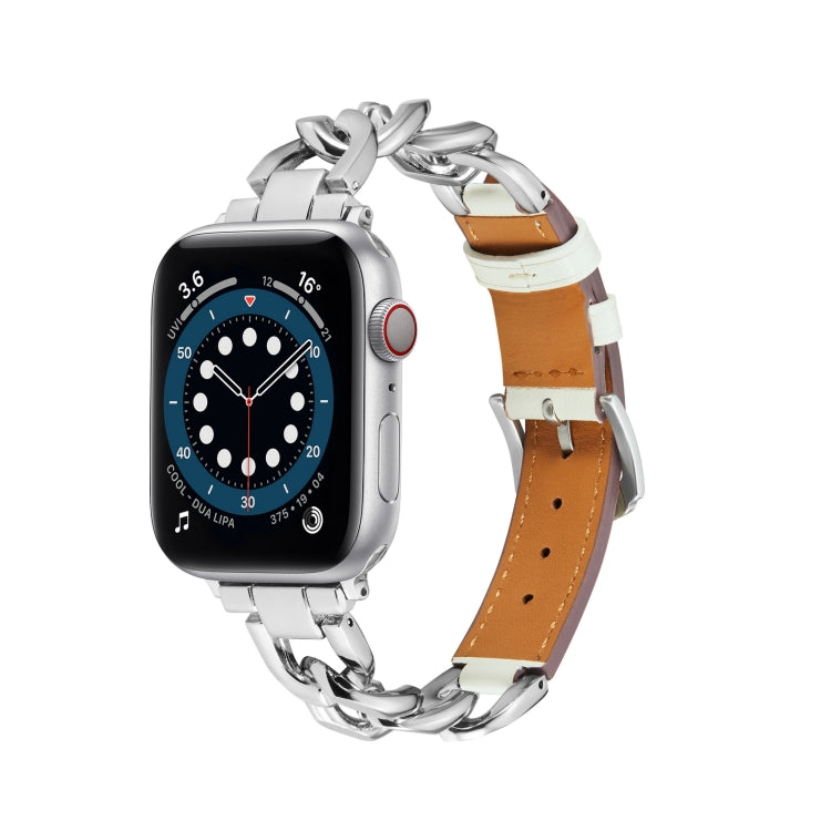 Chain + Leather Watch Band For Apple Watch Series 9&8&7 41mm / SE 3&SE 2&6&SE&5&4 40mm / 3&2&1 38mm