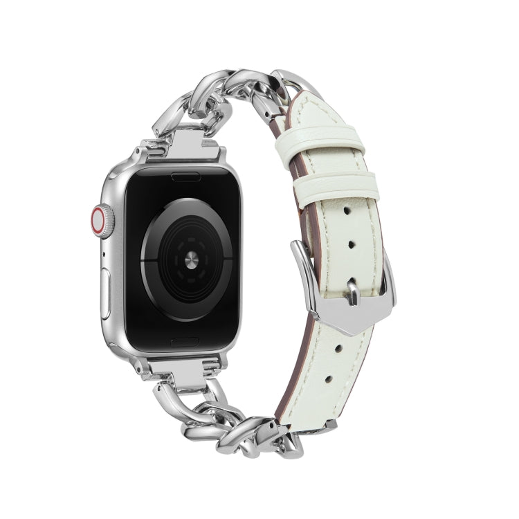 Chain + Leather Watch Band For Apple Watch Series 9&8&7 41mm / SE 3&SE 2&6&SE&5&4 40mm / 3&2&1 38mm