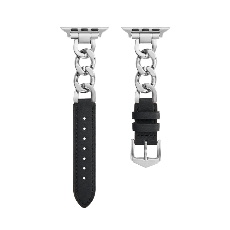 Chain + Leather Watch Band For Apple Watch Series 9&8&7 41mm / SE 3&SE 2&6&SE&5&4 40mm / 3&2&1 38mm