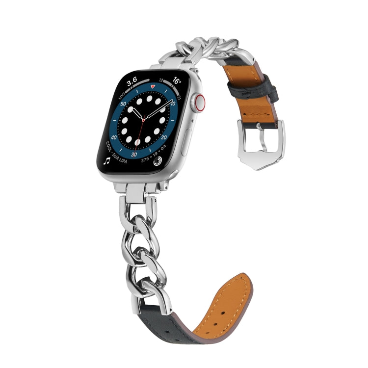 Chain + Leather Watch Band For Apple Watch Series 9&8&7 41mm / SE 3&SE 2&6&SE&5&4 40mm / 3&2&1 38mm