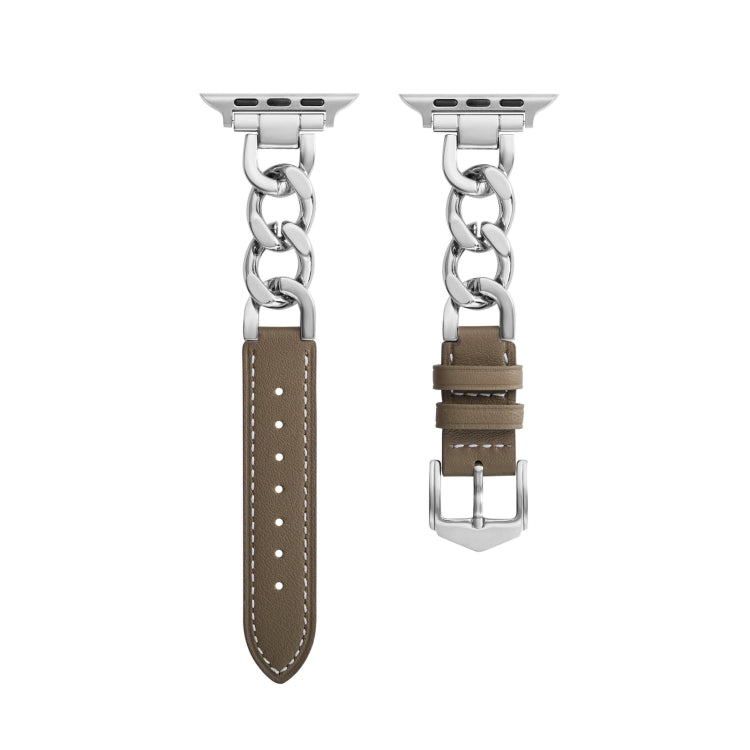 Chain + Leather Watch Band For Apple Watch Series 9&8&7 41mm / SE 3&SE 2&6&SE&5&4 40mm / 3&2&1 38mm