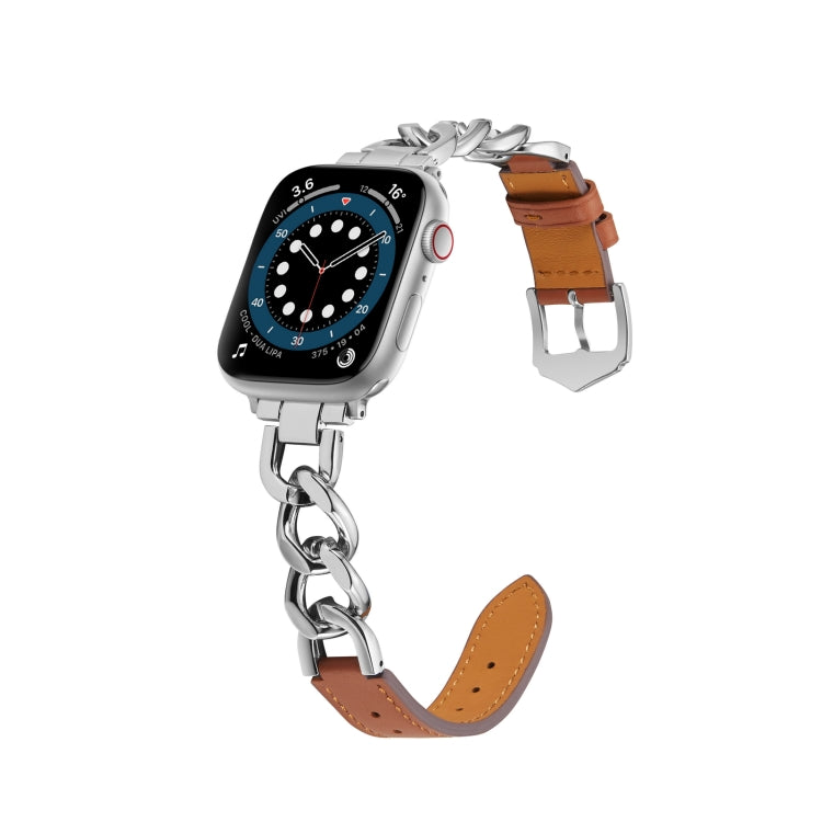 Chain + Leather Watch Band For Apple Watch Series 9&8&7 41mm / SE 3&SE 2&6&SE&5&4 40mm / 3&2&1 38mm