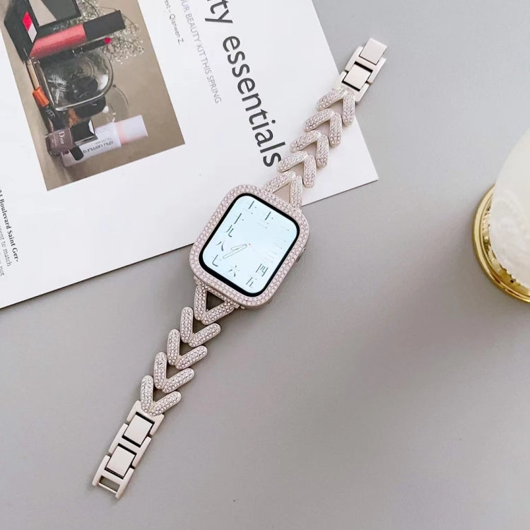 Triangle Diamond Metal Watch Band For Apple Watch Ultra 49mm&Watch Ultra 2 49mm / Series 9&8&7 45mm / SE 3&SE 2&6&SE&5&4 44mm / 3&2&1 42mm