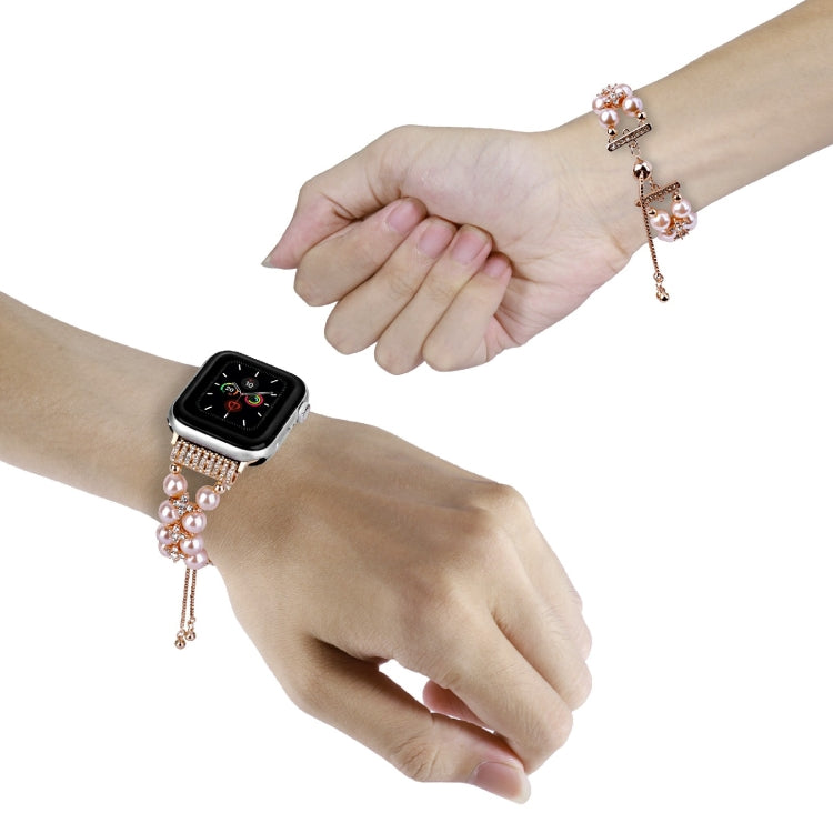 Double Row Beads Telescopic Chain Watch Band For Apple Watch Ultra 49mm&Watch Ultra 2 49mm / Series 9&8&7 45mm / SE 3&SE 2&6&SE&5&4 44mm / 3&2&1 42mm