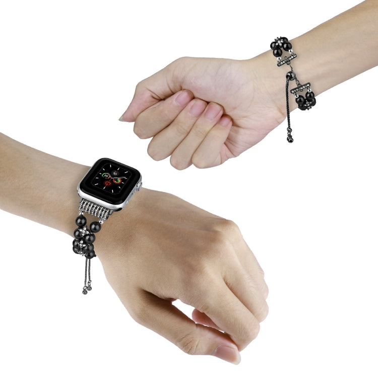 Double Row Beads Telescopic Chain Watch Band For Apple Watch Ultra 49mm&Watch Ultra 2 49mm / Series 9&8&7 45mm / SE 3&SE 2&6&SE&5&4 44mm / 3&2&1 42mm