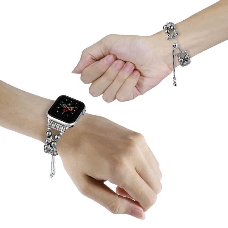 Double Row Beads Telescopic Chain Watch Band For Apple Watch Ultra 49mm&Watch Ultra 2 49mm / Series 9&8&7 45mm / SE 3&SE 2&6&SE&5&4 44mm / 3&2&1 42mm