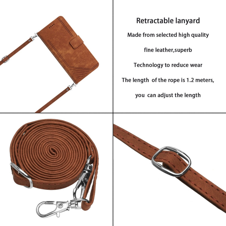 For iPhone 13 mini Skin Feel Stripe Pattern Leather Phone Case with Lanyard