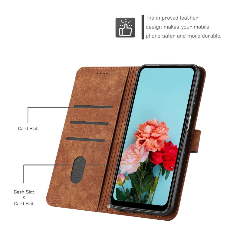 For iPhone 13 Pro Max Skin Feel Stripe Pattern Leather Phone Case with Lanyard