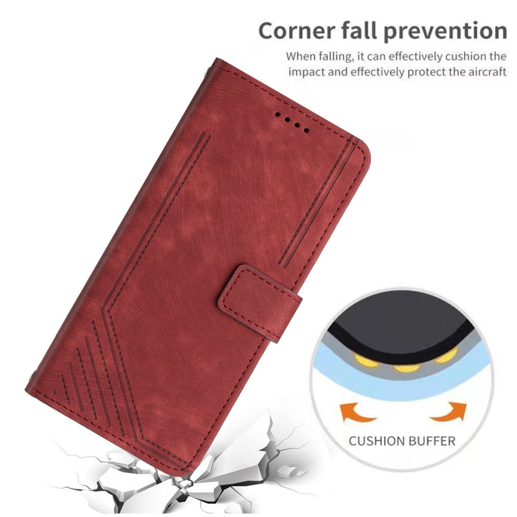 For iPhone 13 Pro Max Skin Feel Stripe Pattern Leather Phone Case with Lanyard
