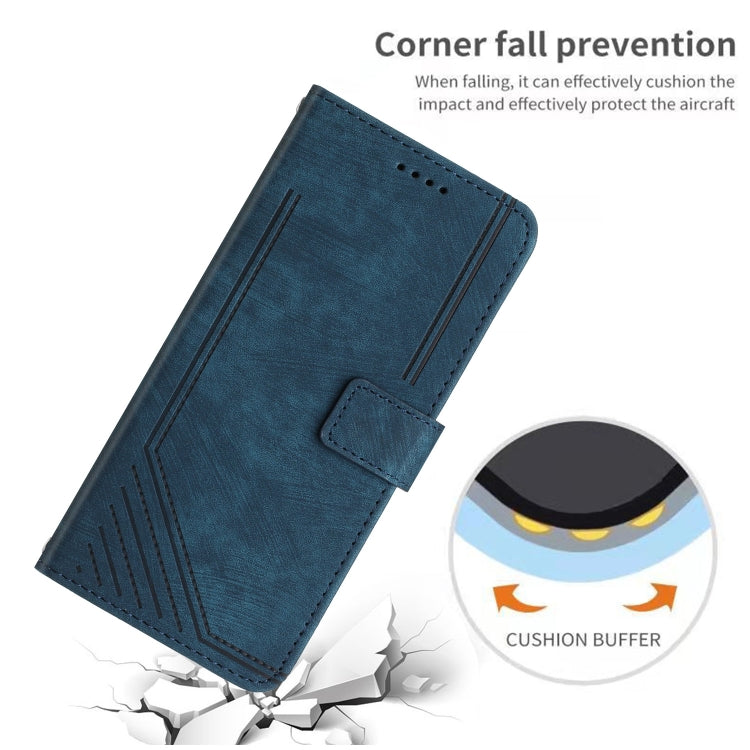 For iPhone 13 Pro Max Skin Feel Stripe Pattern Leather Phone Case with Lanyard