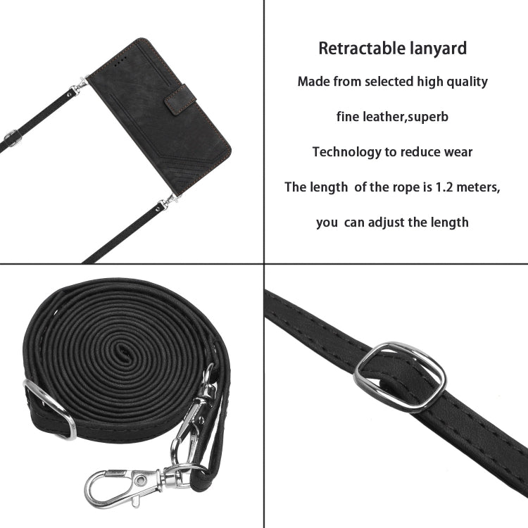 For iPhone 13 Pro Max Skin Feel Stripe Pattern Leather Phone Case with Lanyard