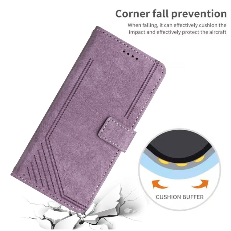For iPhone 13 Pro Max Skin Feel Stripe Pattern Leather Phone Case with Lanyard