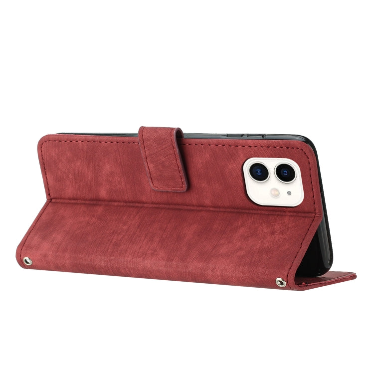 For iPhone 11 Skin Feel Stripe Pattern Leather Phone Case with Lanyard