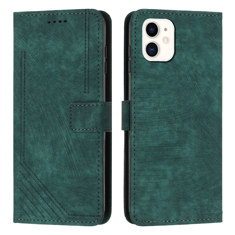 For iPhone 11 Skin Feel Stripe Pattern Leather Phone Case with Lanyard