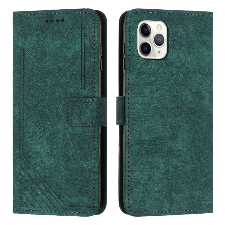 For iPhone 11 Pro Skin Feel Stripe Pattern Leather Phone Case with Lanyard