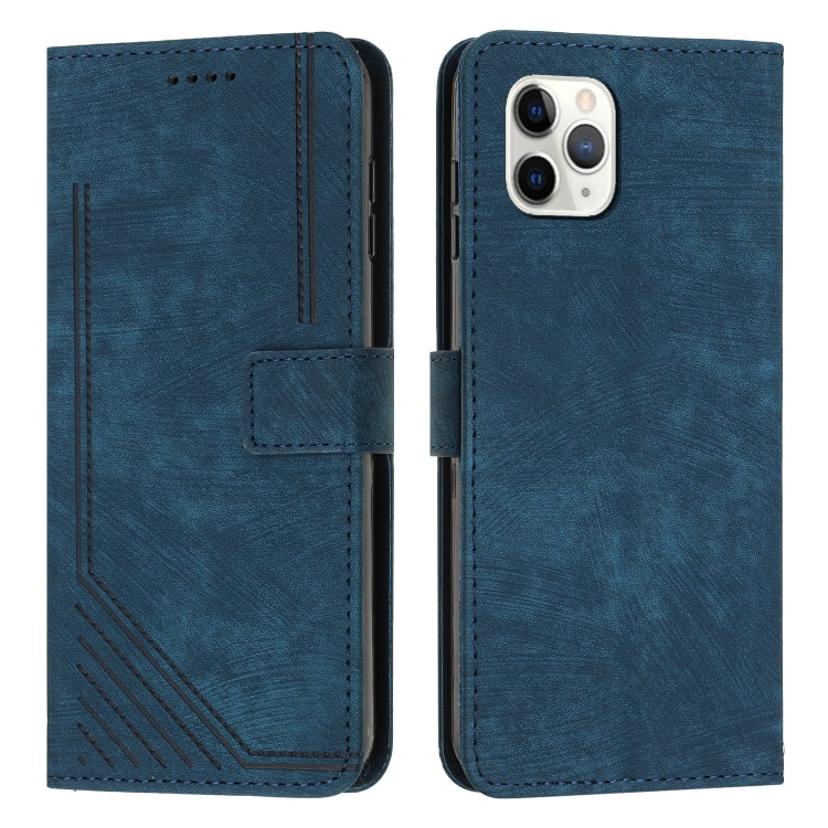 For iPhone 11 Pro Skin Feel Stripe Pattern Leather Phone Case with Lanyard