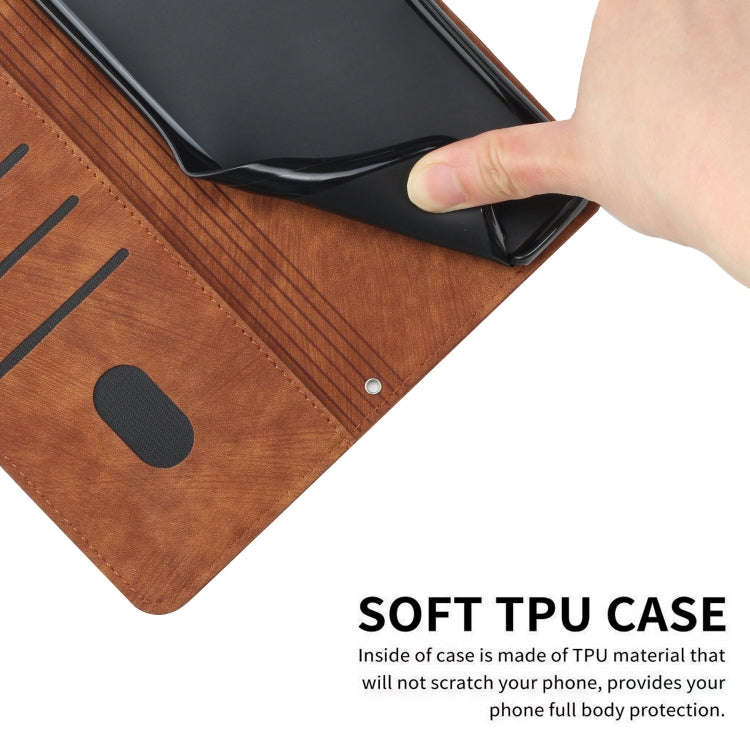For iPhone 11 Pro Max Skin Feel Stripe Pattern Leather Phone Case with Lanyard
