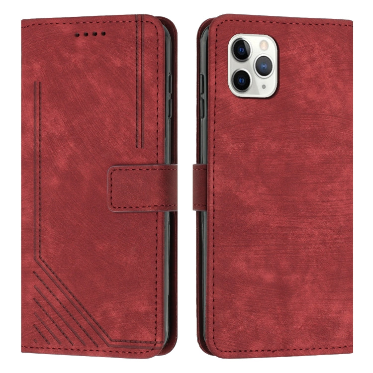For iPhone 11 Pro Max Skin Feel Stripe Pattern Leather Phone Case with Lanyard