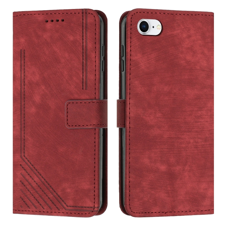 For iPhone SE 2022 / 2020 / 8 / 7 / 6 Skin Feel Stripe Pattern Leather Phone Case with Lanyard