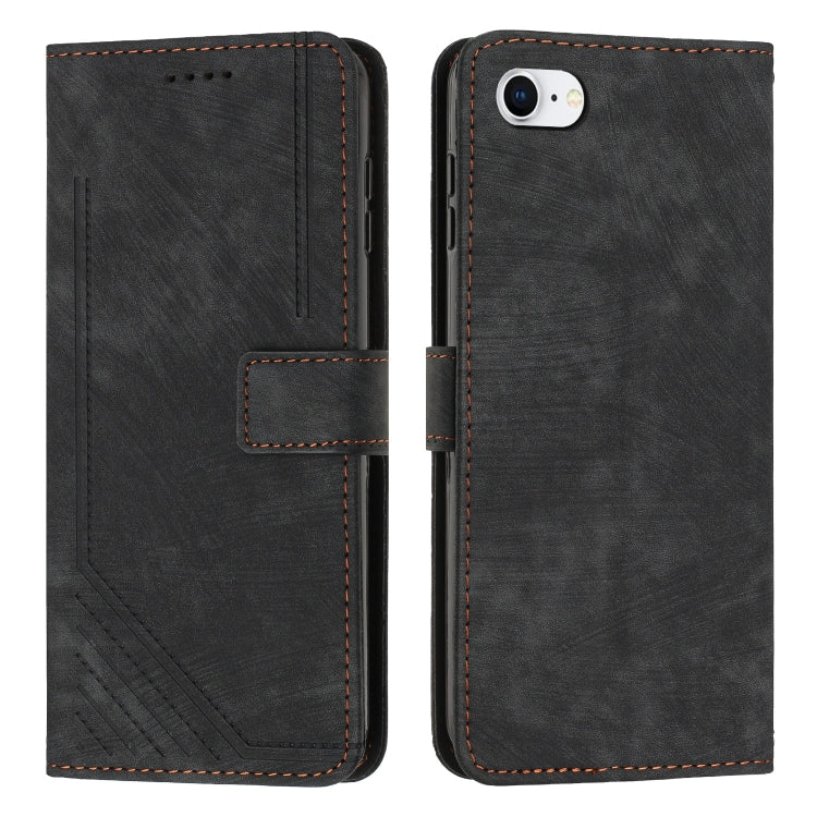 For iPhone SE 2022 / 2020 / 8 / 7 / 6 Skin Feel Stripe Pattern Leather Phone Case with Lanyard