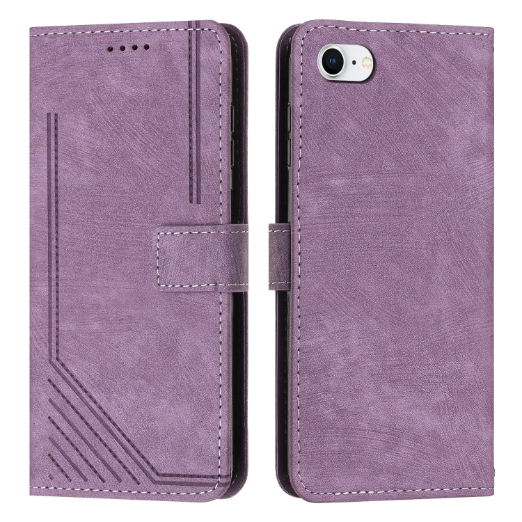 For iPhone SE 2022 / 2020 / 8 / 7 / 6 Skin Feel Stripe Pattern Leather Phone Case with Lanyard