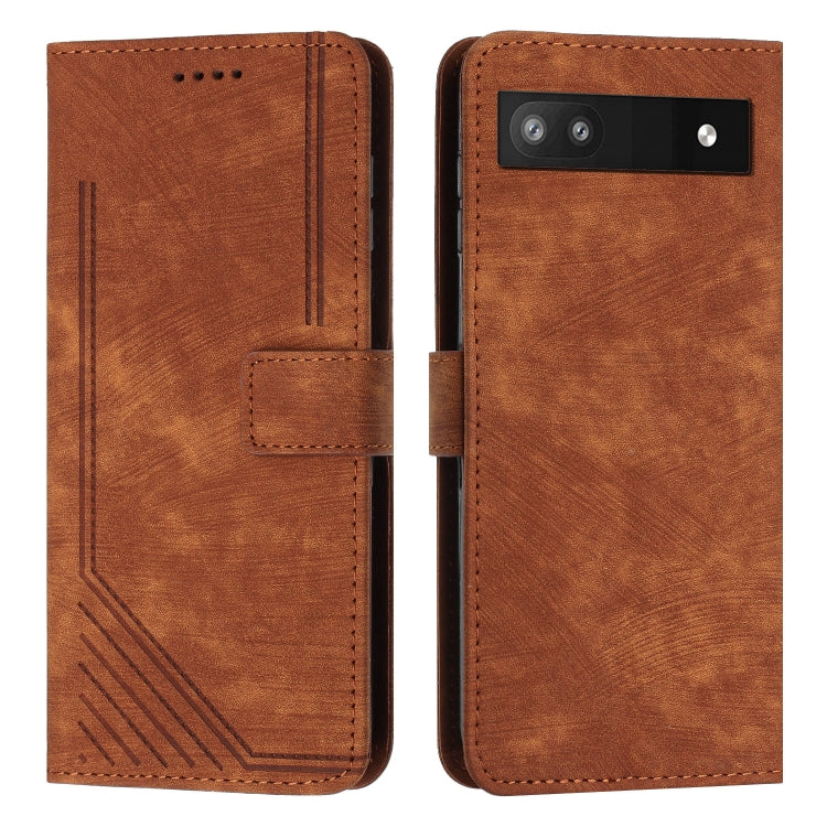 For Google Pixel 6a Skin Feel Stripe Pattern Leather Phone Case with Lanyard