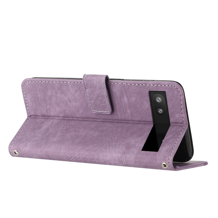 For Google Pixel 6a Skin Feel Stripe Pattern Leather Phone Case with Lanyard