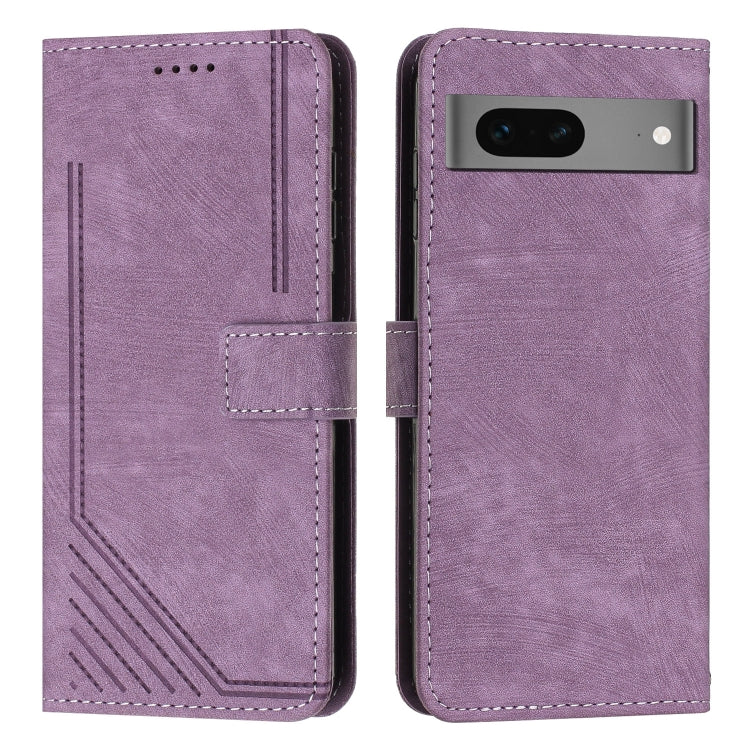 For Google Pixel 7 Skin Feel Stripe Pattern Leather Phone Case with Lanyard