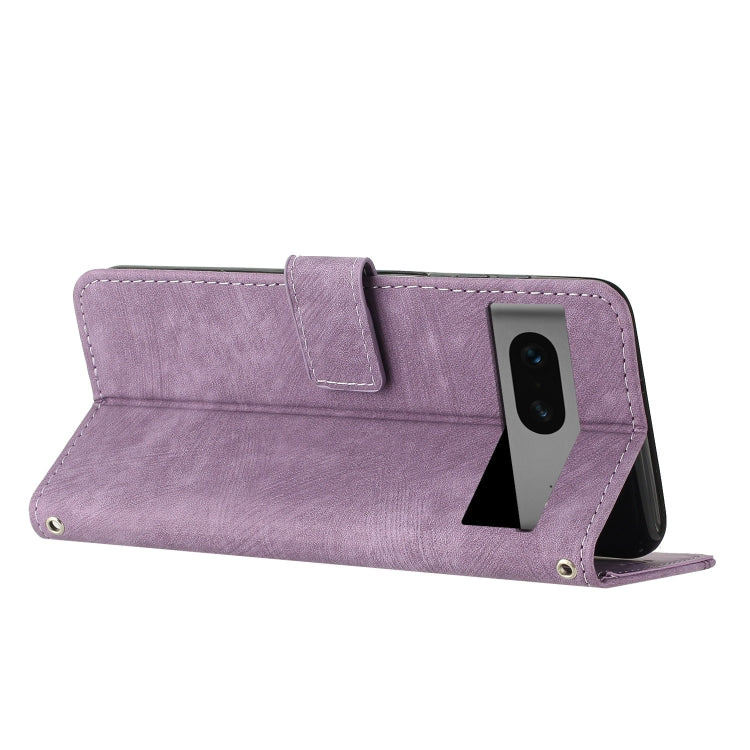 For Google Pixel 7 Skin Feel Stripe Pattern Leather Phone Case with Lanyard