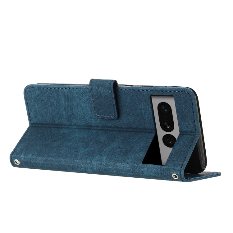 For Google Pixel 7 Pro Skin Feel Stripe Pattern Leather Phone Case with Lanyard