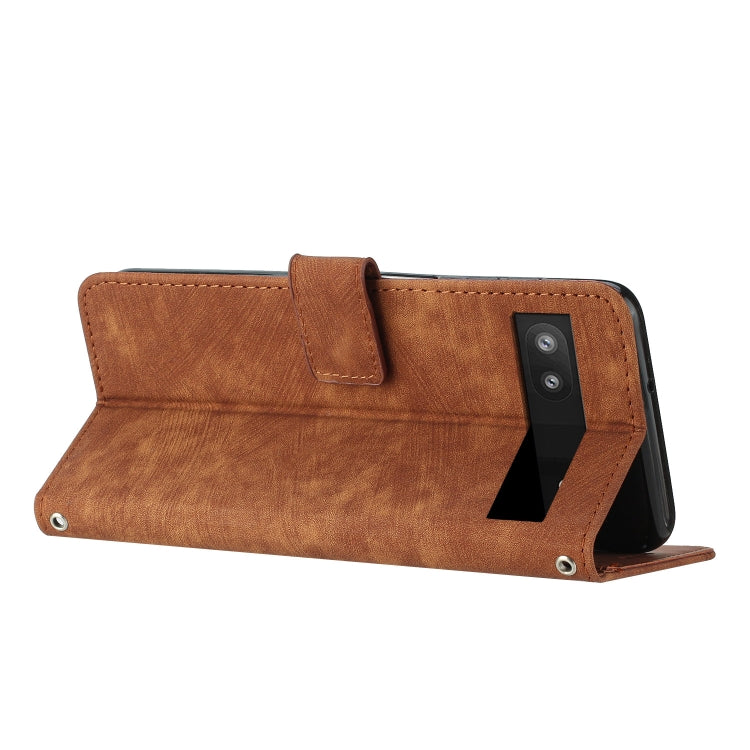 For Google Pixel 7a Skin Feel Stripe Pattern Leather Phone Case with Lanyard