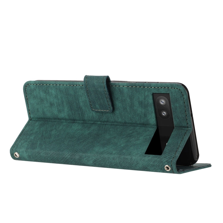 For Google Pixel 7a Skin Feel Stripe Pattern Leather Phone Case with Lanyard