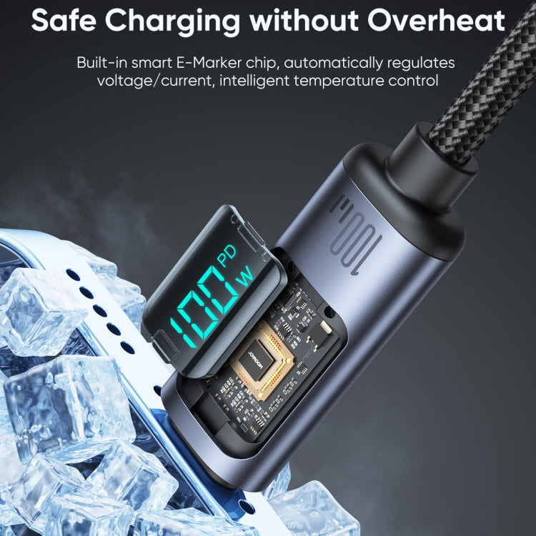 JOYROOM S-CC100A16 100W USB-C / Type-C to USB-C / Type-C Digital Display Fast Charging Data Cable, Length:1.2m(Black)