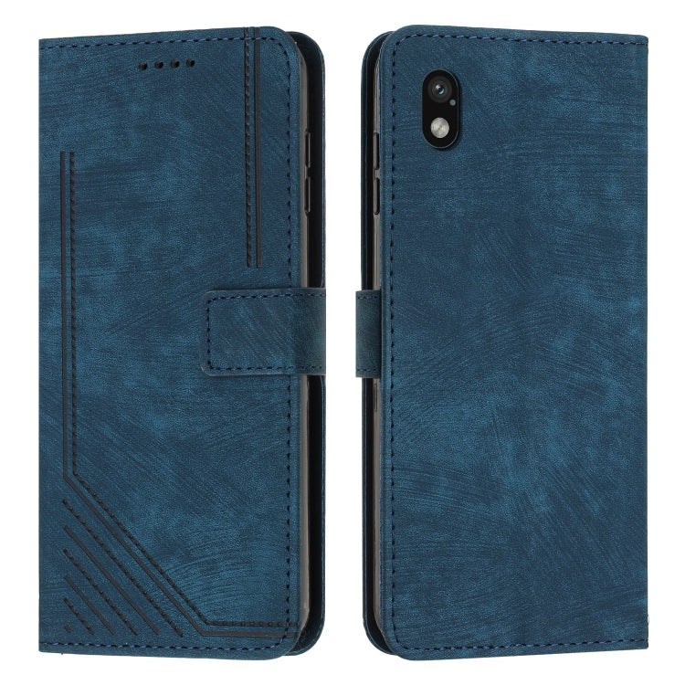 For Sony Xperia Ace III Skin Feel Stripe Pattern Leather Phone Case with Lanyard