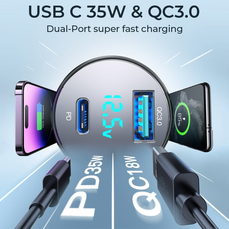 JOYROOM JR-CCD01 53W QC + PD Dual Port Digital Display Car Charger(Black)