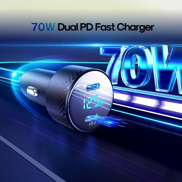 JOYROOM JR-CCD02 70W Dual PD Ports Digital Display Car Charger(Black)